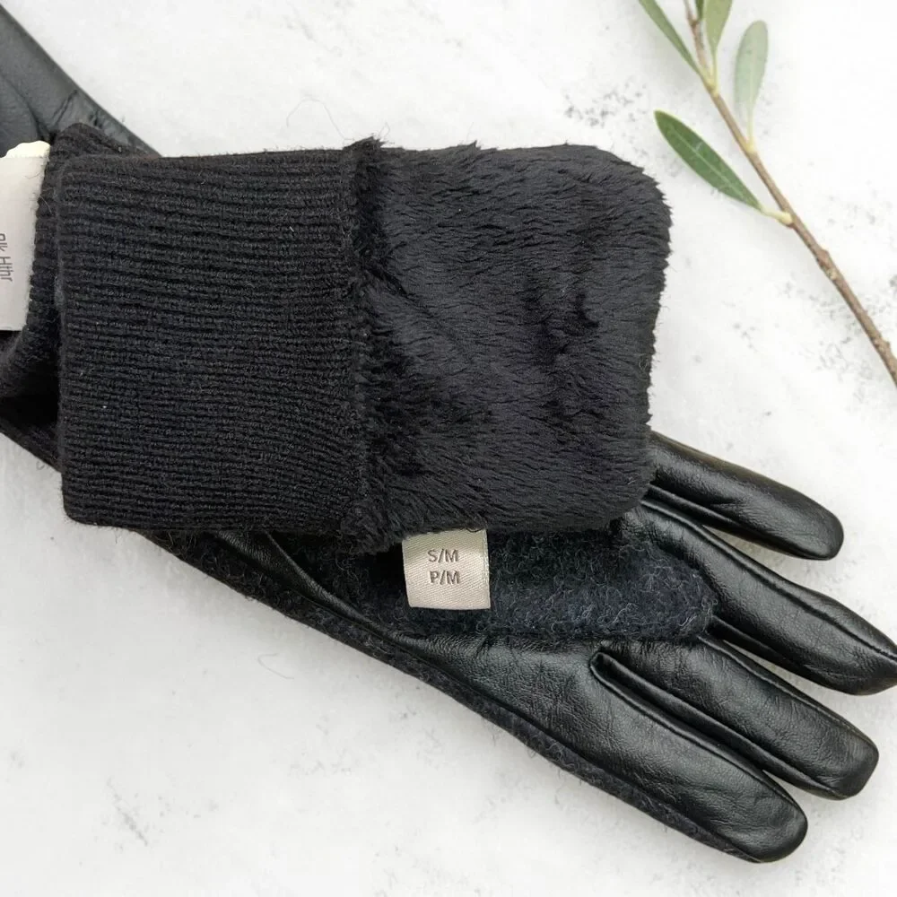 UGG Wool & Leather Palm Touchscreen Tech Gloves with Fur Lining - S/M